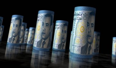 Morocco money Moroccan Dirham money roll 3d illustration. MAD banknote rolled. Concept of finance, cash, economy crisis, business success, recession, bank, tax and debt.