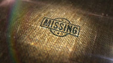 Missing sign stamp on natural linen sack. Disappeared warning 3D rendered design abstract concept. Looped and seamless animation.