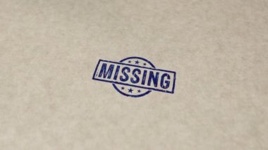 Missing stamp and hand stamping impact animation. Disappeared warning 3D rendered concept.