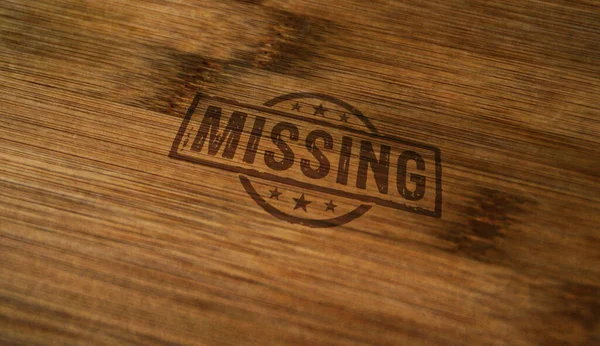 Missing Stamp Printed Wooden Box Disappeared Warning Concept — Zdjęcie stockowe