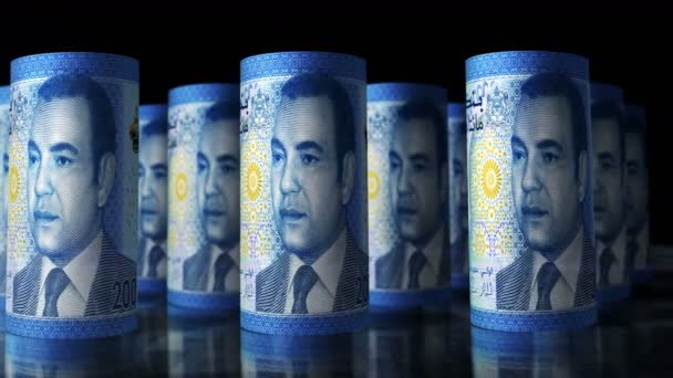 Morocco Money Moroccan Dirham Money Rolls Loop Animation Camera Moving — Video Stock