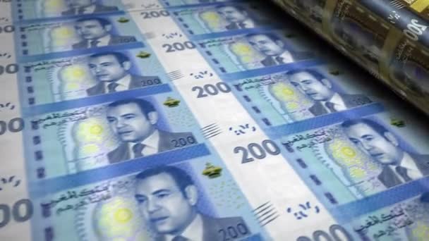 Morocco Money Moroccan Dirham Money Banknotes Printing Roll Machine Loop — Vídeo de stock