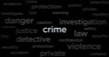 Headline news across international media with Crime, lawlessness and criminal. Abstract concept of news titles on noise displays loop. TV glitch effect seamless and looped.