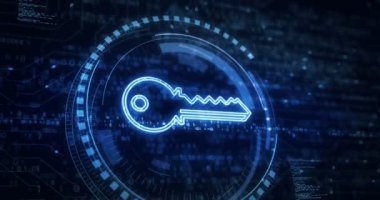 Cyber security and password safety with Key symbol digital concept. Network, cyber technology and computer background abstract 3d animation.