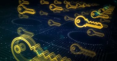 Cyber security and password safety with Key symbol abstract cyber concept. Digital technology and computer background seamless and looped 3d animation.