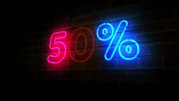 Neon Brick Wall Percent Sale Discount Promotion Retail Light Color — Stock Video