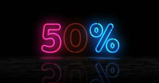 Neon Glowing Symbol Light Color Bulbs Percent Sale Discount Promotion — Vídeo de Stock