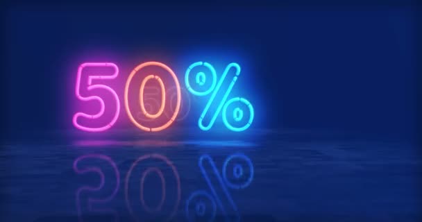 Neon Symbol Light Color Bulbs Percent Sale Discount Promotion Retail — Vídeo de Stock