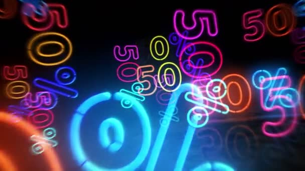 Neon Symbol Light Color Bulbs Percent Sale Discount Promotion Retail — Stockvideo