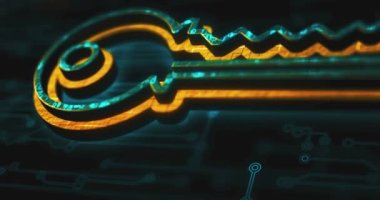 Cyber security and password safety with Key colored symbol concept. Network, cyber technology and computer background abstract 3d animation.
