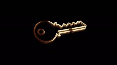 Cyber security and password safety with Key golden metal shine symbol concept. Spectacular glowing and reflection light icon abstract 3d animation. Isolated object.