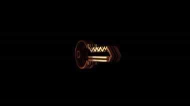 Cyber security and password safety with Key golden metal shine rotating symbol concept. Glowing and reflection light icon abstract. Seamless and looped rotate 3d animation.