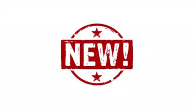 New stamp and hand stamping impact isolated animation. Fresh offer promotion 3D rendered concept. Alpha matte channel.