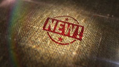 New sign stamp on natural linen sack. Fresh offer promotion 3D rendered design abstract concept. Looped and seamless animation.