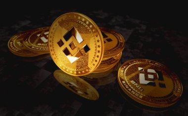 Binance BNB stablecoin cryptocurrency gold coin on green screen background. Abstract concept 3d illustration.