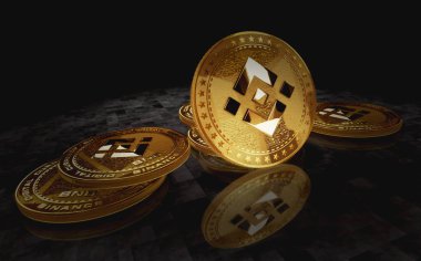 Binance BNB stablecoin cryptocurrency gold coin on green screen background. Abstract concept 3d illustration.