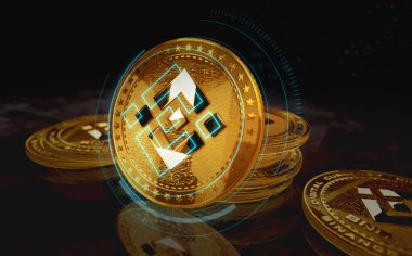 Binance BNB stablecoin cryptocurrency gold coin on green screen background. Abstract concept 3d illustration.