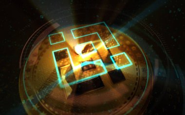 Binance BNB stablecoin cryptocurrency gold coin on green screen background. Abstract concept 3d illustration.