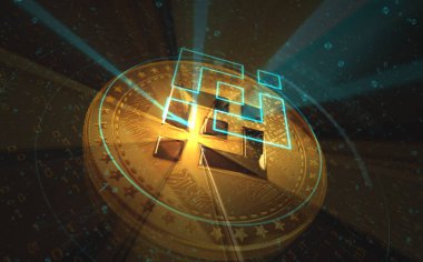 Binance BNB stablecoin cryptocurrency gold coin on green screen background. Abstract concept 3d illustration.