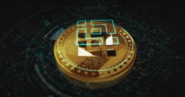 Binance BNB stablecoin cryptocurrency golden coin turning. camera rotates around the 3D metal glow coins. Fintech, online payment and digital transaction abstract concept.