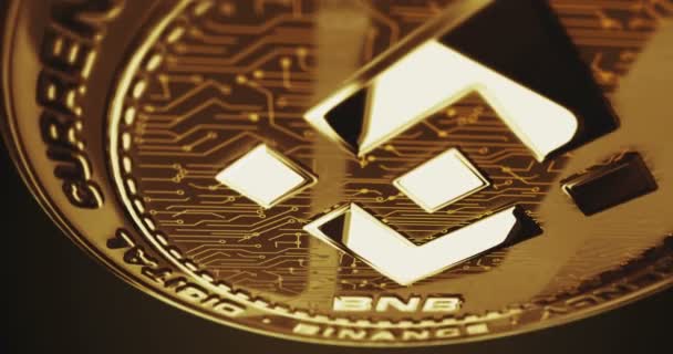 Binance Bnb Stablecoin Cryptocurrency Golden Coin Turning Camera Rotates Metal — Vídeos de Stock