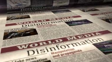 Disinformation fake news, manipulation and propaganda daily newspaper report roll printing. Abstract concept 3d rendering seamless looped animation.