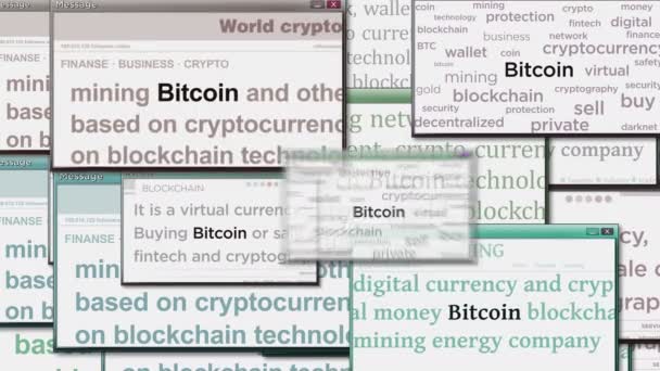 Pop Windows Bitcoin Cryptocurrency Blockchain Computer Screen Abstract Concept News — стокове відео