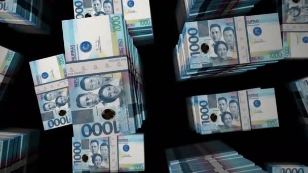 Filipinas Dinero Peso Filipino Paquete Dinero Bucle Vuelo Sobre Billetes — Vídeo de stock