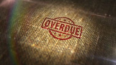 Doğal keten çuvalında gecikmiş işaret damgası. Borç ödemesi 3D tasarlanmış soyut bir kavram. Döngüsüz ve kusursuz animasyon.