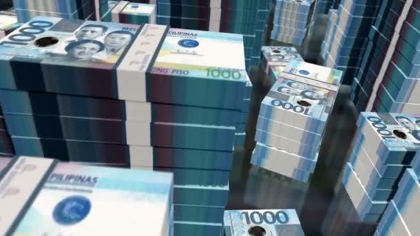 Filipinas Dinero Filipina Peso Billetes Dinero Paquetes Bucle Vuelo Más — Vídeo de stock