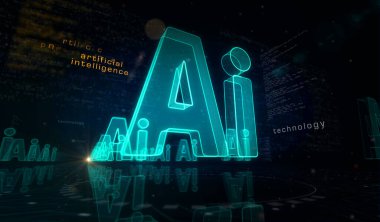 Artificial intelligence technology AI and deep learning symbol digital concept. Network, cyber technology and computer background abstract 3d illustration.