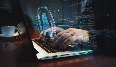 Artificial intelligence technology AI and deep learning symbol digital concept. Network, cyber technology and computer background abstract 3d illustration.