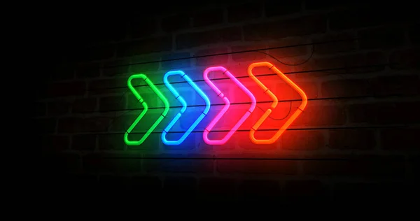 Pfeil Neonsymbol Richtung Und Pfeile Glühbirnen Abstraktes Konzept Illustration — Stockfoto