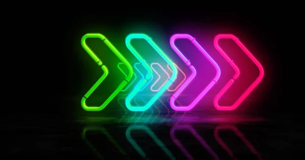 Strzałka Neon Symbol Kierunek Strzałki Światła Żarówki Kolorów Abstrakcyjna Koncepcja — Zdjęcie stockowe