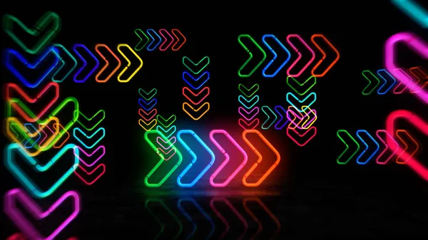 Freccia Simbolo Neon Direzione Frecce Lampadine Colori Concetto Astratto Illustrazione — Foto Stock