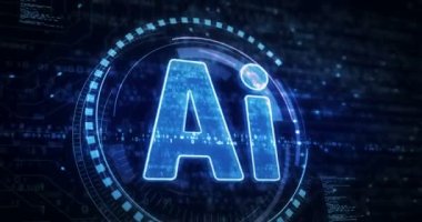 Artificial intelligence technology AI and deep learning symbol digital concept. Network, cyber technology and computer background abstract 3d animation.