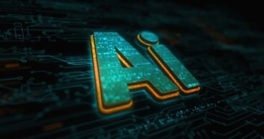 Artificial intelligence technology AI and deep learning colored symbol concept. Network, cyber technology and computer background abstract 3d animation.