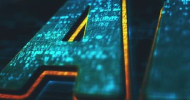Artificial intelligence technology AI and deep learning colored symbol concept. Network, cyber technology and computer background abstract 3d animation.
