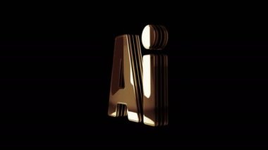 Artificial intelligence technology AI and deep learning golden metal shine rotating symbol concept. Glowing and reflection light icon abstract. Seamless and looped rotate 3d animation.
