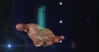 Artificial intelligence technology AI and deep learning 3d symbol over man hand. Cyber technology icon abstract concept seamless and loopable.