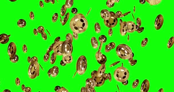 Polkadot Dot Cryptogeld Geïsoleerde Gouden Munt Regen Achtergrond Roterende Gouden — Stockvideo