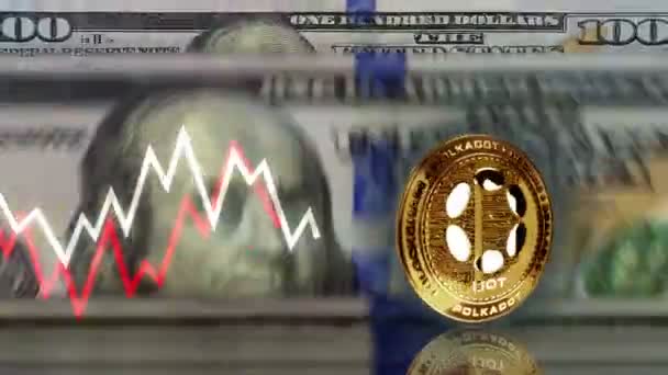 Polkadot Dot Criptovaluta Moneta Oro Oltre 100 Dollari Banconote Noi — Video Stock