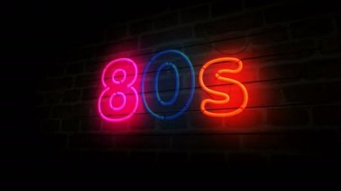 80 'lerin neon duvarları. Retro 1980, 80 'lerin nostaljisi ve Vistage parti tarzı ampuller. Soyut konsept 3d animasyon.