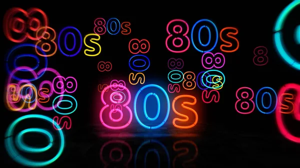 80年代的霓虹灯符号 回溯1980年代 80年代怀旧与怀旧派对风格的浅色灯泡 抽象概念3D说明 — 图库照片