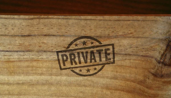 Selo Privado Impresso Caixa Madeira Privacidade Conceito Secreto Confidencial — Fotografia de Stock