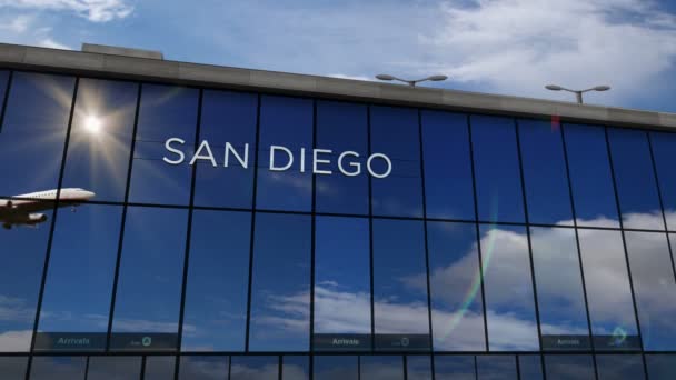 Atterraggio Aereo San Diego California Usa Animazione Arrivo Città Con — Video Stock