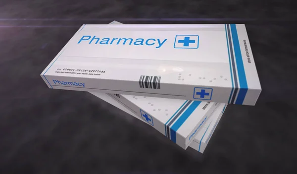 Línea Producción Cajas Farmacia Medicina Salud Píldoras Emergencia Ayuda Médica — Foto de Stock