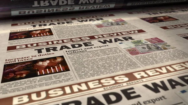 貿易戦争 経済保護主義 金融紛争 新聞印刷 ヴィンテージプレス抽象的なコンセプト レトロ3Dレンダリングイラスト — ストック写真