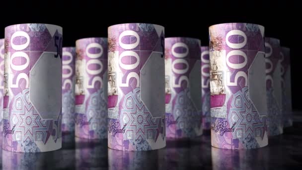Dinheiro Qatar Riyal Dinheiro Rola Loop Animação Câmera Movendo Frente — Vídeo de Stock