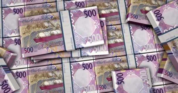 Dinheiro Qatar Notas Riyal Animação Vista Câmera Perto Longa Distância — Vídeo de Stock